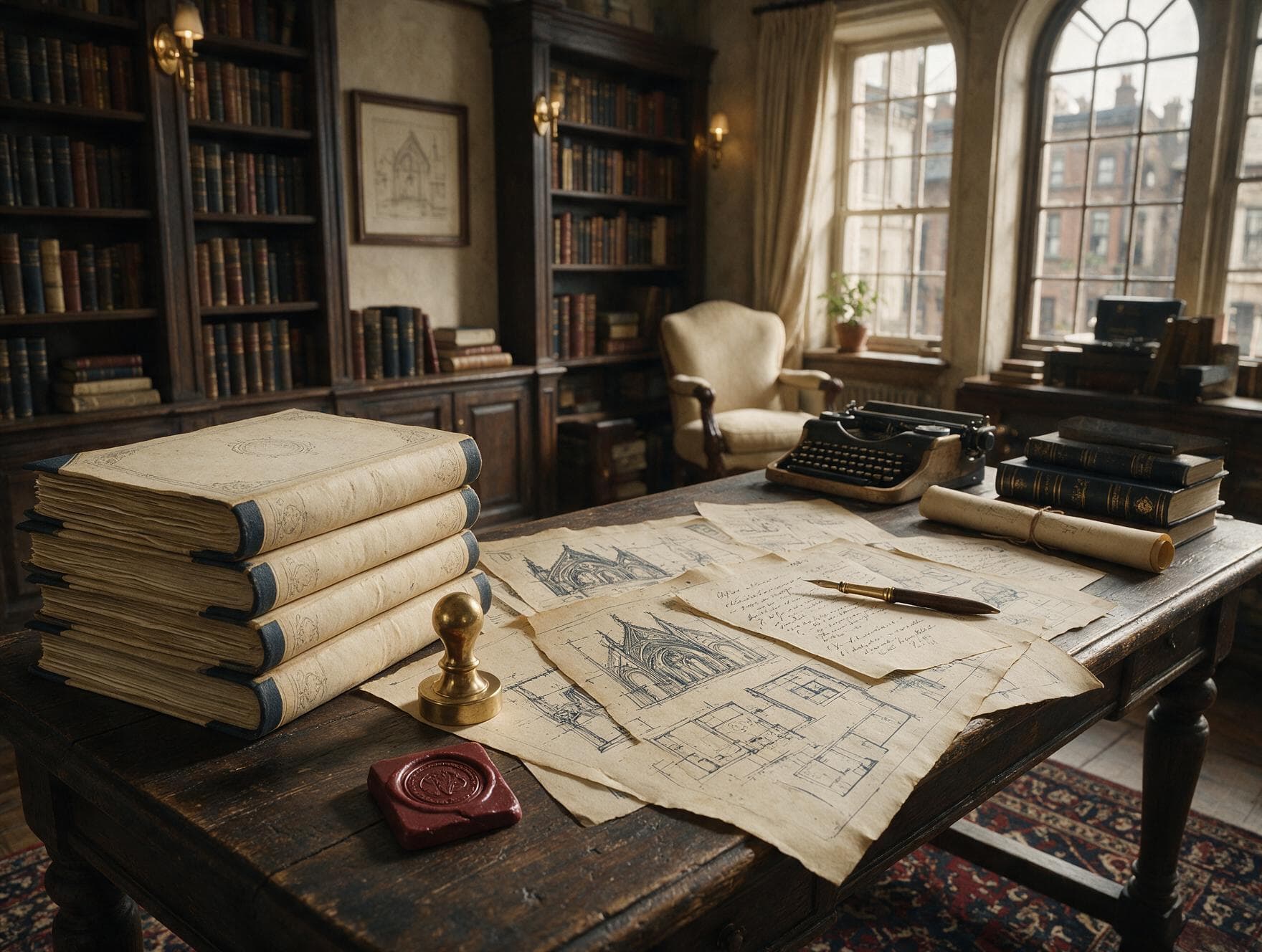 Editorial manuscripts and brass authority seal for content writing