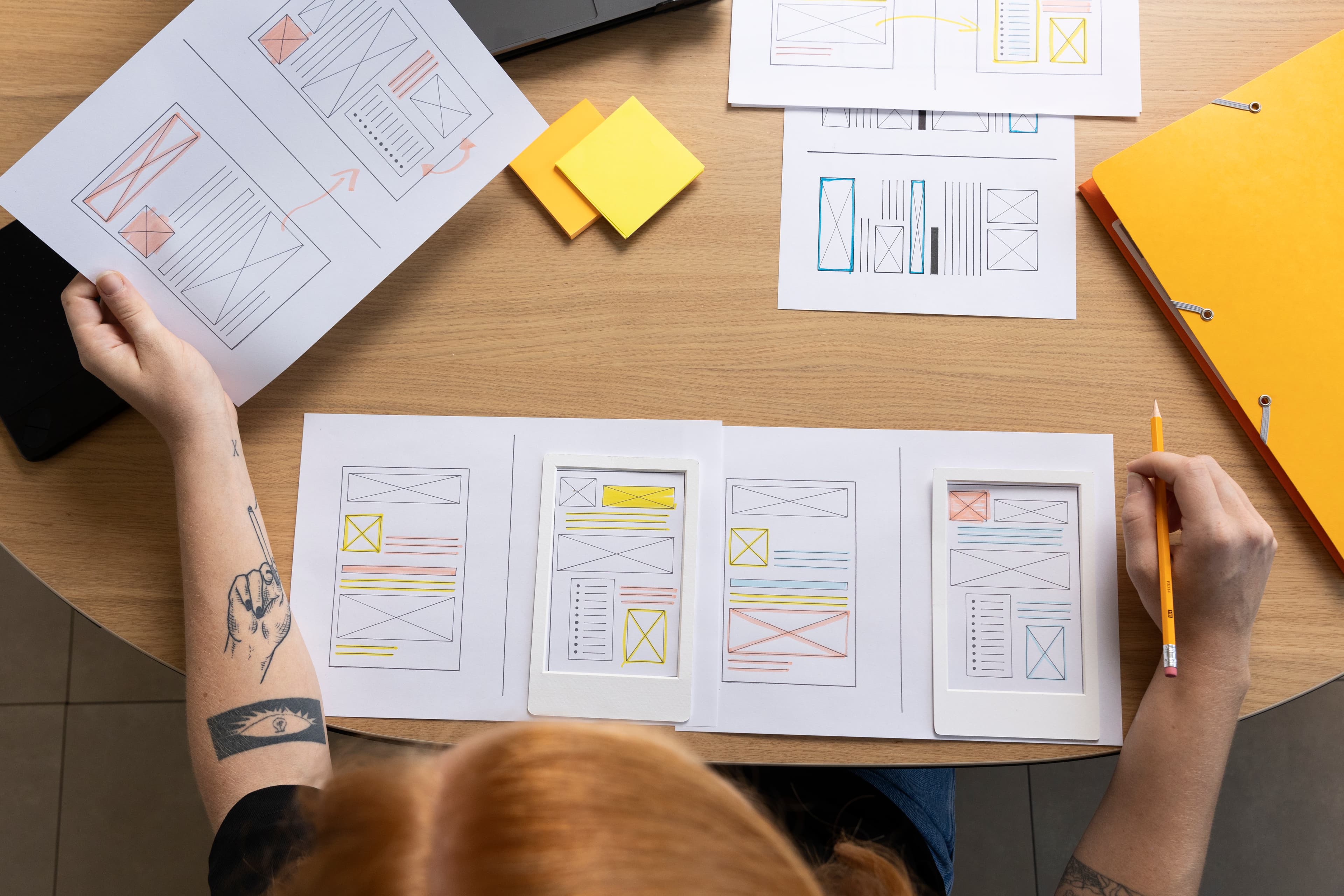 Brand identity toolkit with color swatches logo grids and brass rulers